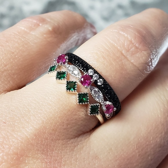 925 Silver Square Emerald Colored Stackable Gift - Picture 7 of 9